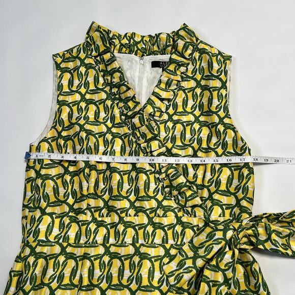 Alex Marie Dress Women’s Size 14 Sleeveless Faux Wrap Ruffle Hem Green Yellow - Picture 4 of 8